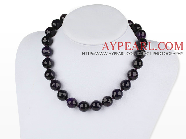 16mm faceted round amethyst beaded necklace