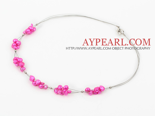 4-7mm dyed pink pearl necklace with lobster clasp