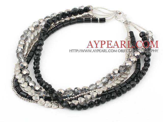 multi strand black crystal and black agate necklace