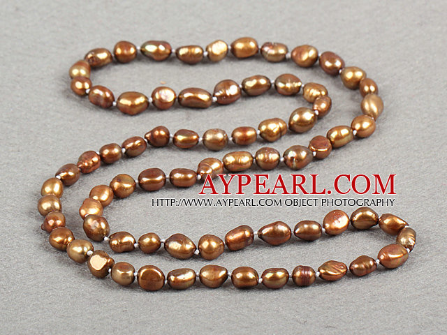 Enkelt Fashion Long stil Natur Deep Brown Baroque Pearl Necklace