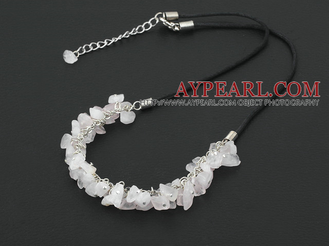 simple and fashion 6-8 rose quartze necklace with extendable chain