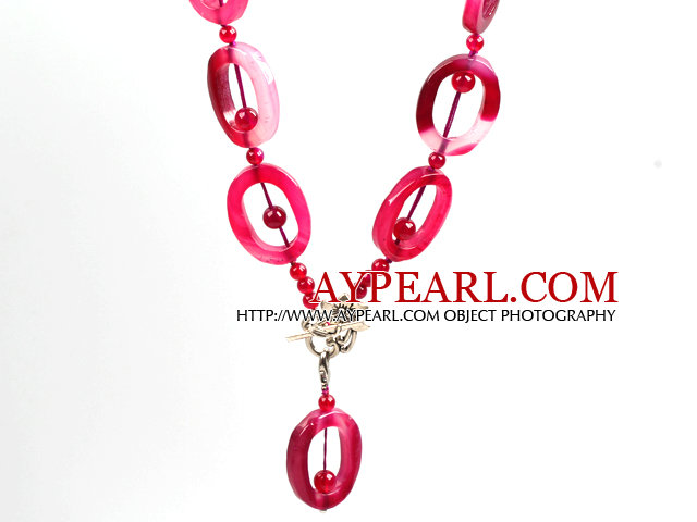 Rose Pink Agate Donut Lariat Necklace