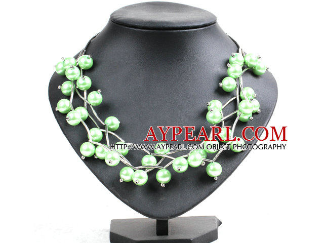 Trendy Style-Multi Strand Apfelgrün Seashell Perlen Twisted-Halskette mit Biegen Legierter Rohr