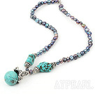 17.5 inches black pearl and blue turquoise necklace with lobster clasp