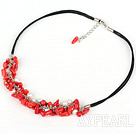 拡張可能なチェーンとシンプルなファッション白真珠赤珊瑚ネックレス
