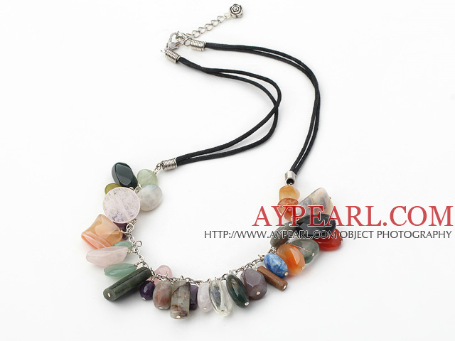 simple and fashion multi color stone necklace with extendable chain