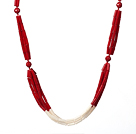 Fashion Style Cylinder Shape Red and White Coral Necklace
