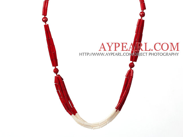 Fashion Style Cylinder Shape Red and White Coral Necklace