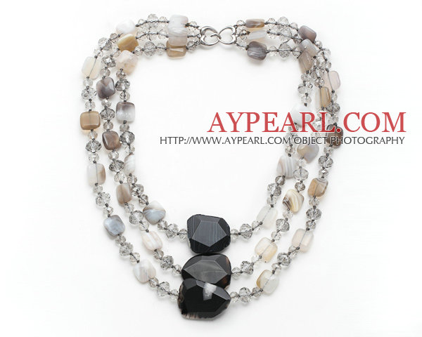 Multi Strands Madagascar Agate and Crystal Necklace