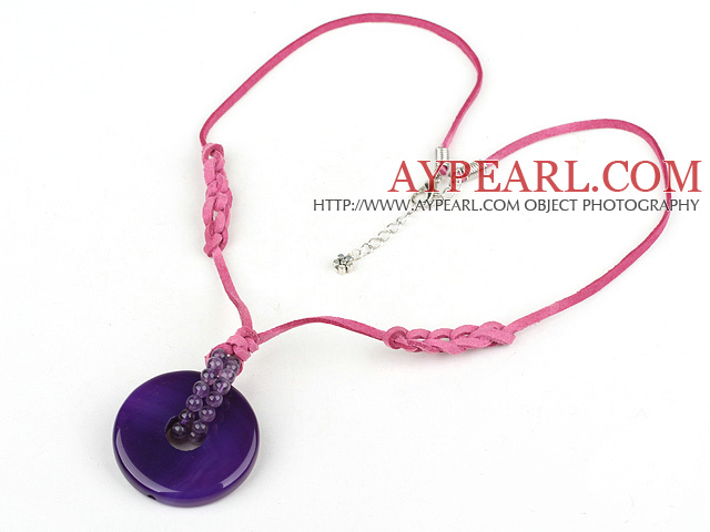 h lila agat halsband med extendable chain utdragbar kedja