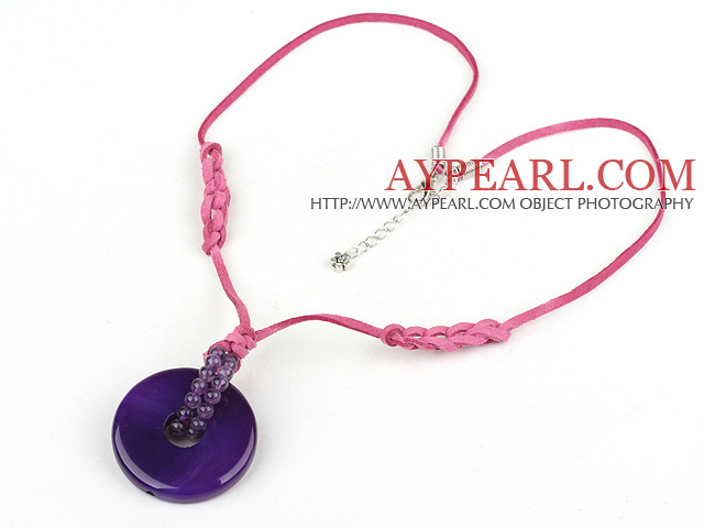 simple and fashion natual purple agate necklace with extendable chain