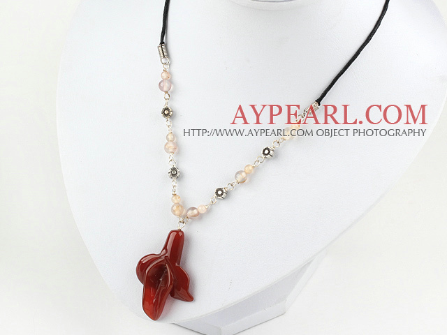 simple and fashion natural trumpet flower agate necklace with extendable chain