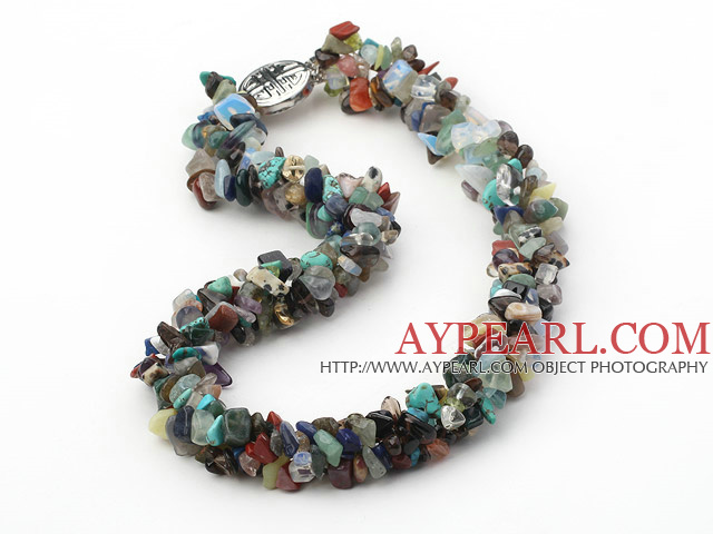 18.5 inches 3 strand multi colored stone necklace