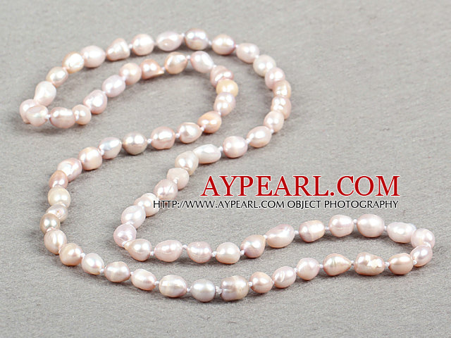 Enkelt Fashion Long stil Natural Pink Purple Baroque Pearl Necklace