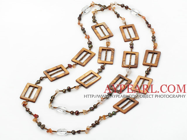 trendy long style natural agate pearl shell necklace 