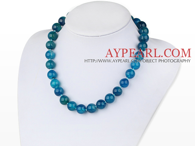 17.5 inches 14mm blue agte necklace with moonlight clasp