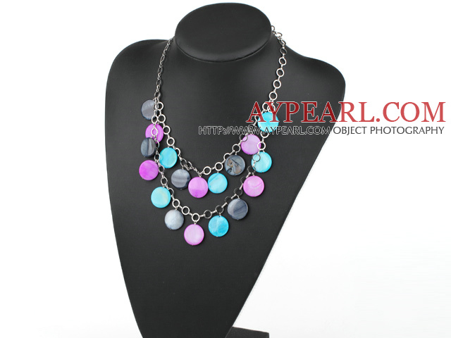 Dyed Multi Color Round Shell Necklace with Metal Loop