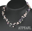 bridal jewelry natual purple pearl and mutil color stone necklace