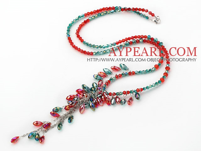 Assorted Green and Red Color Crystal Y Shape Necklace