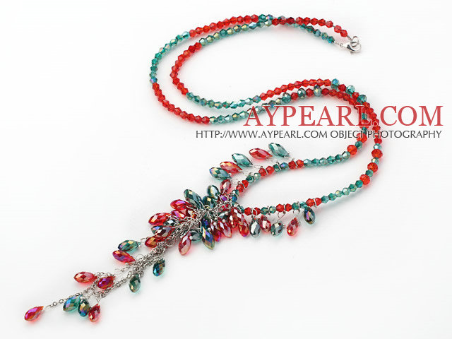 Assortiment de couleur verte et rouge cristal Y collier de forme