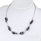 Lovely Cluster Style Natural Black Freshwater Pearl Wired Necklace 