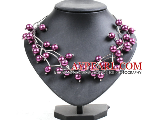 Trendy style multi Strand pourpres Seashell collier de perles torsadées avec Bending allié Tube