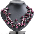 Trendy Style Multi Strand Red Purple Seashell Beads Twisted Necklace With Bending Alloyed Tube