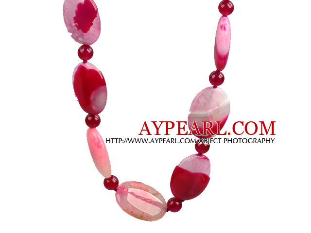 Rose Pink Λεπτοκρυσταλλωμένο Agate κολιέ με κούμπωμα αστακό