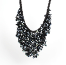 Sparkly Bib Shape Black Series Water Drop Shape Crystal Statement Party Necklace