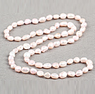 Simple Fashion Long Style Natural Light Pink Baroque Pearl Necklace