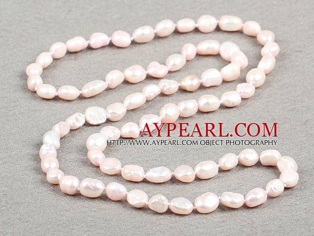 Simple Fashion Long Style Natural Light Pink Baroque Pearl Necklace