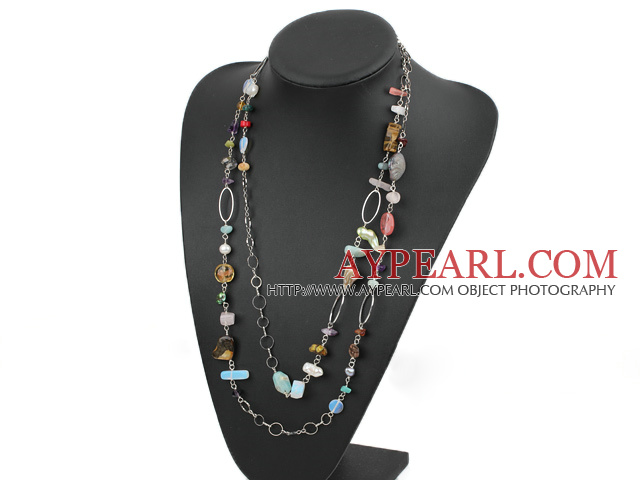 fashion long style dyed pearl and crystal necklace