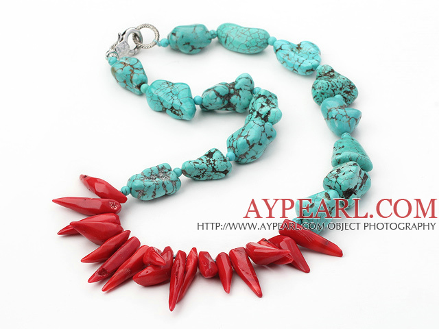 tribal jewelry turquoise and red coral necklace
