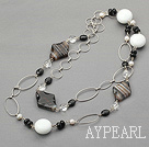 black agate and white crystal and white hercules stone long necklace