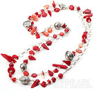 fashion long style red coral tinet silver charm beaded necklace