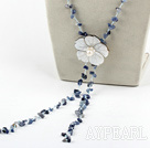 fashion long style  kyanite chips and shell flower necklace