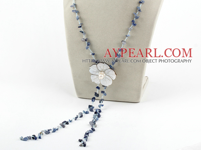 fashion long style kyanite chips and shell flower necklace мода долго стиль кианит чипсы и оболочки цветок ожерелье