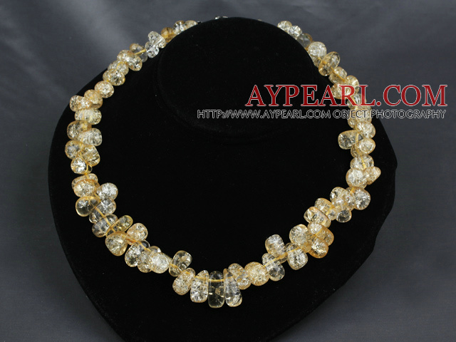 Beautiful Light Yellow Burst Pattern Crystal Threaded Strand Necklace