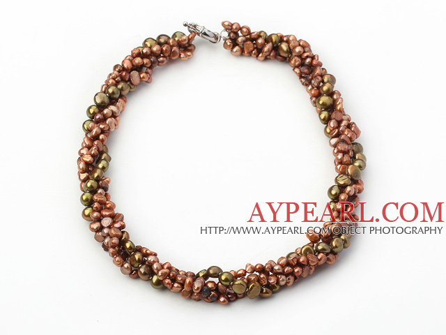 18.5 inches 4-strand dyed brown pearl necklace with moonlight clasp