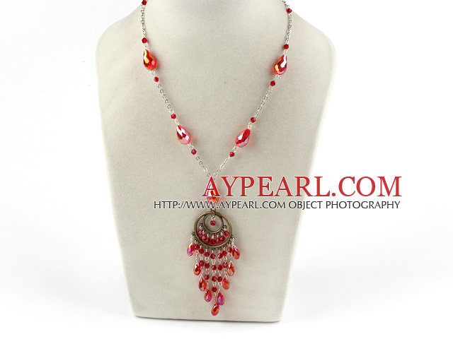 Simple Style Red Crystal Tassel Halskette mit Metall-Kette