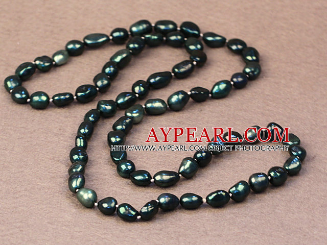 Enkelt Fashion Long stil Natur Mørk Grønn Baroque Pearl Necklace