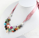 multo color stone srystal neckalce with ribbon