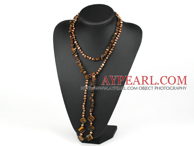 51 inches pearl and tiger's eye long style necklace