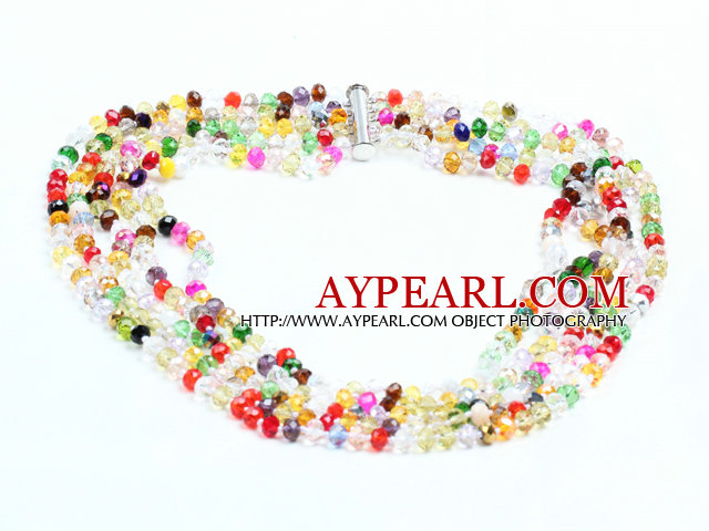 Beautiful Summer Style Five Strands Multi Color Crystal Party Necklace