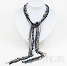 lightened crystal and black pearl long style necklace
