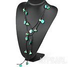 Beautiful Long Green Freshwater Pearl And Shell Black Leather Y Shape Pendant Necklace