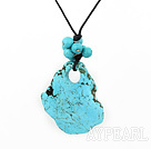 Nice Simple Style Round And Large Irregular Shape Blue Turquoise Pendant Necklace With Black Cords