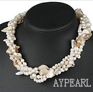 19 inches four strands white pearl and shell necklace with moonlight clasp