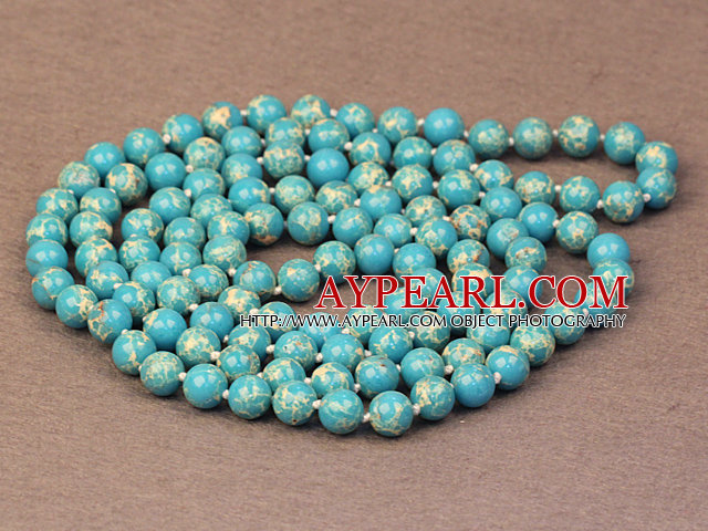 Ädla lång stil Natural Blue Imperial Jasper Sten pärlor halsbandet