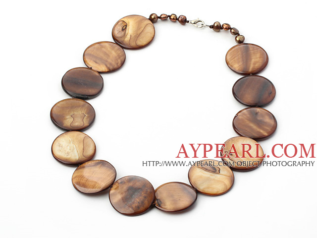 17.5 inches brown pearl shell necklace with lobster clasp